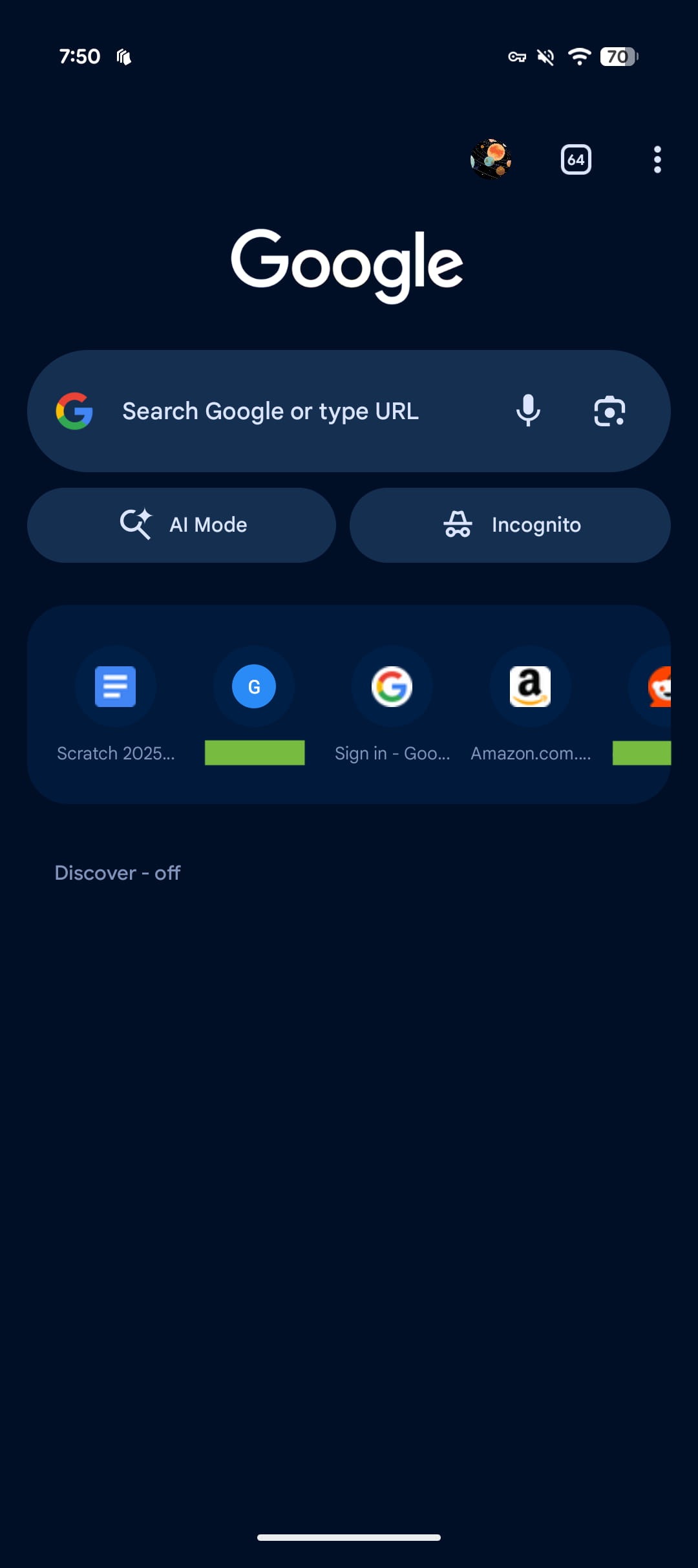 chrome nouvel onglet mode ai