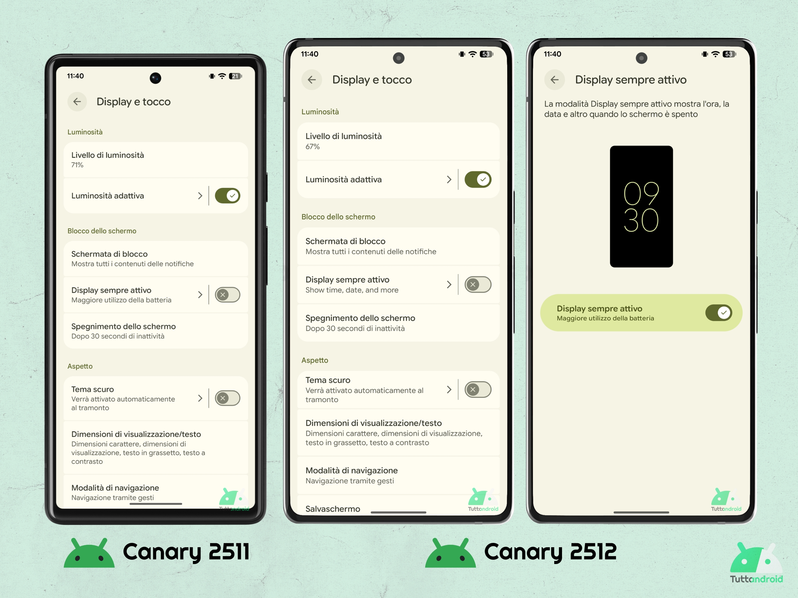 Android CANARY 2512 - Affichage toujours actif