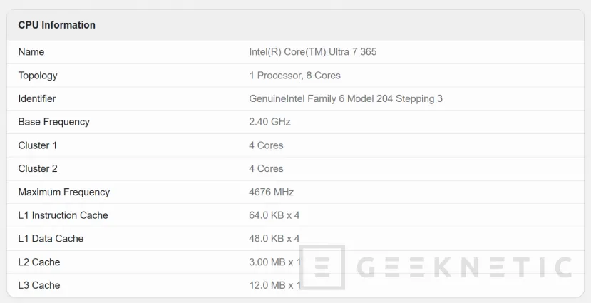 Geeknetic L'Intel Core Ultra 7 365 apparaît dans Geekbench avec un score inférieur à celui du Lunar Lake 2