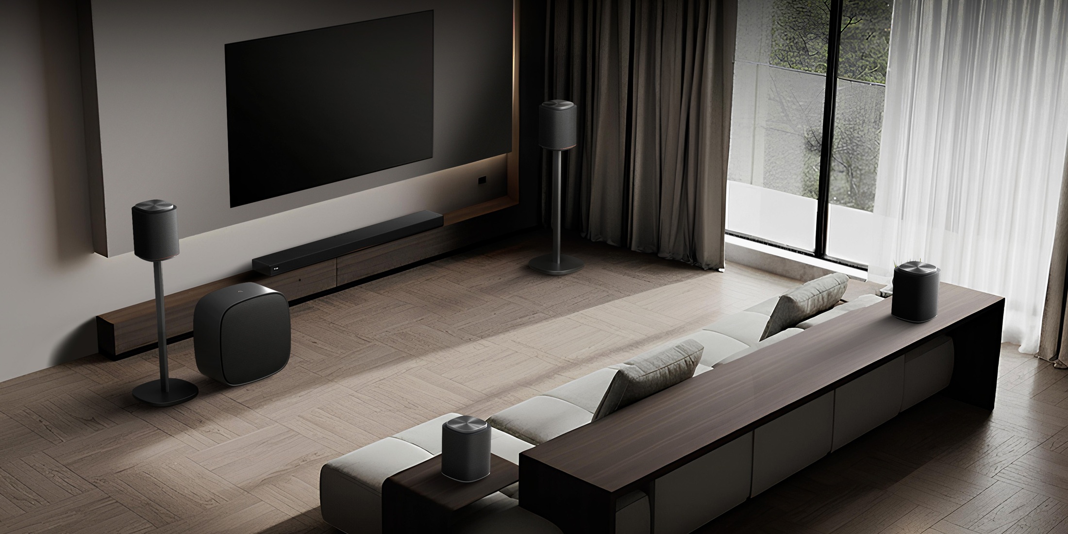 LG et Dolby présentent FlexConnect, un système audio modulaire avec barre H7 et Dolby Atmos qui s'adapte à l'emplacement réel du salon