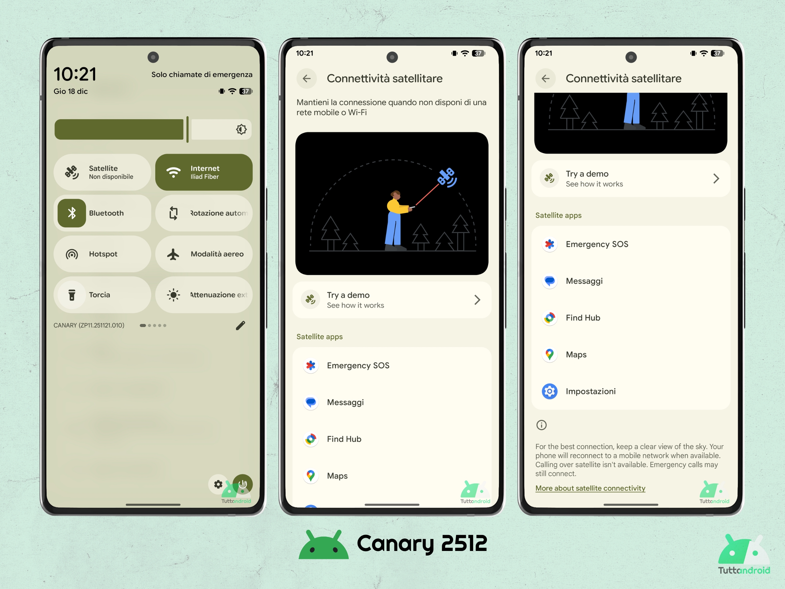 Android CANARY 2512 - Panneau de développement Fonctionnalité satellite