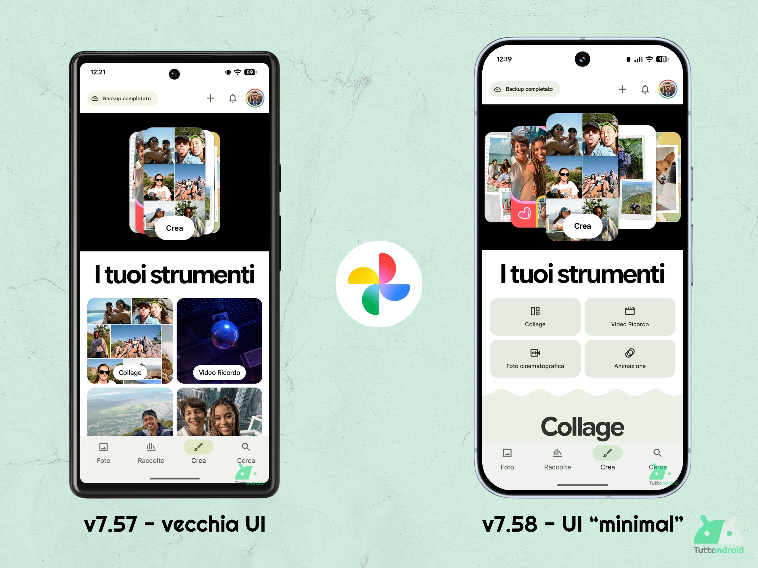 Google Photos v7.58 - Onglet Créer - nouvelle interface utilisateur minimale