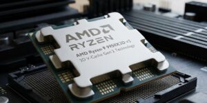 Un dossier nommé 9950X3Dv2 apparaît sur le bureau d&rsquo;un ordinateur ASUS