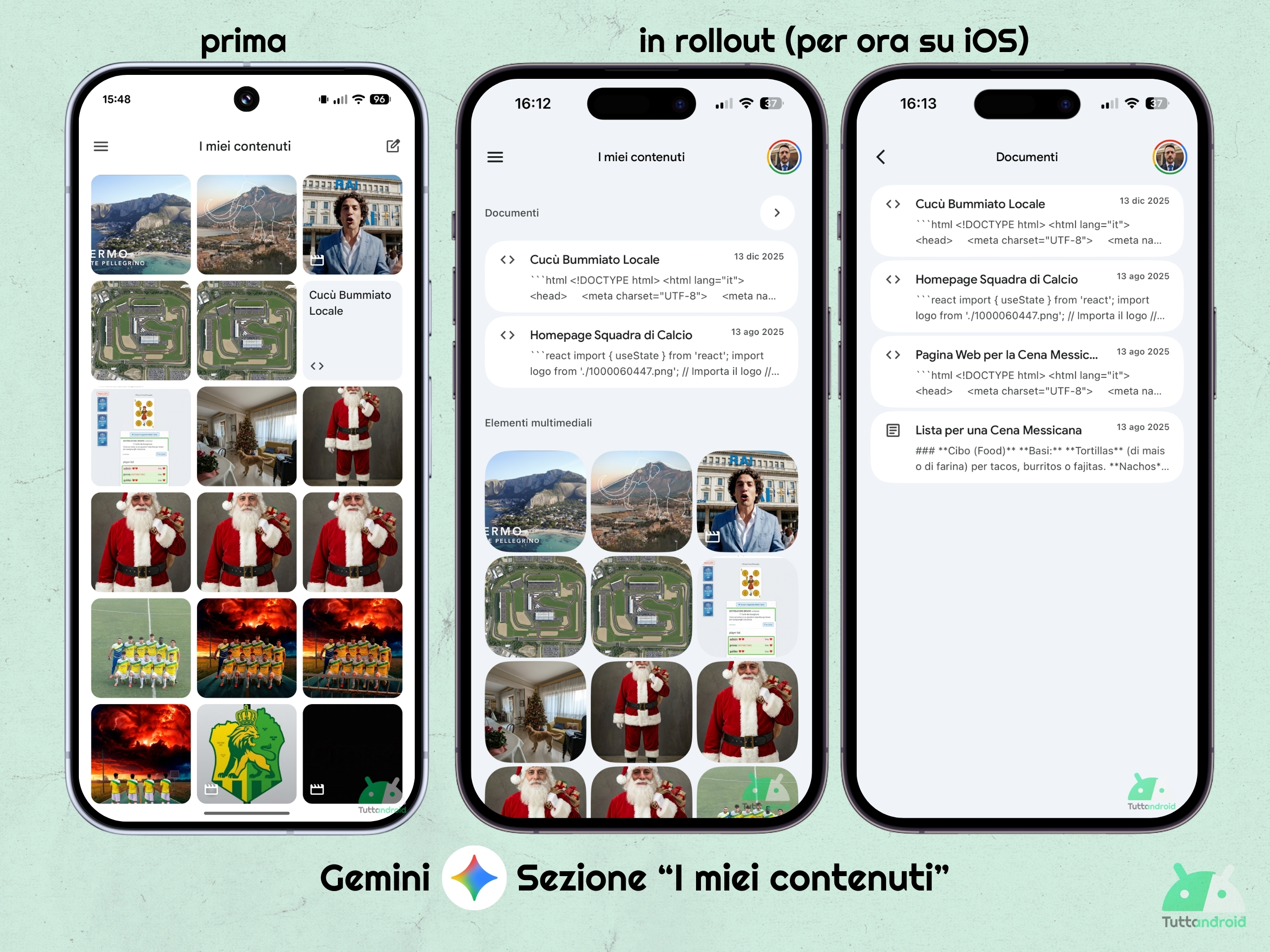 Application Gemini - Section Mon contenu divisée iOS