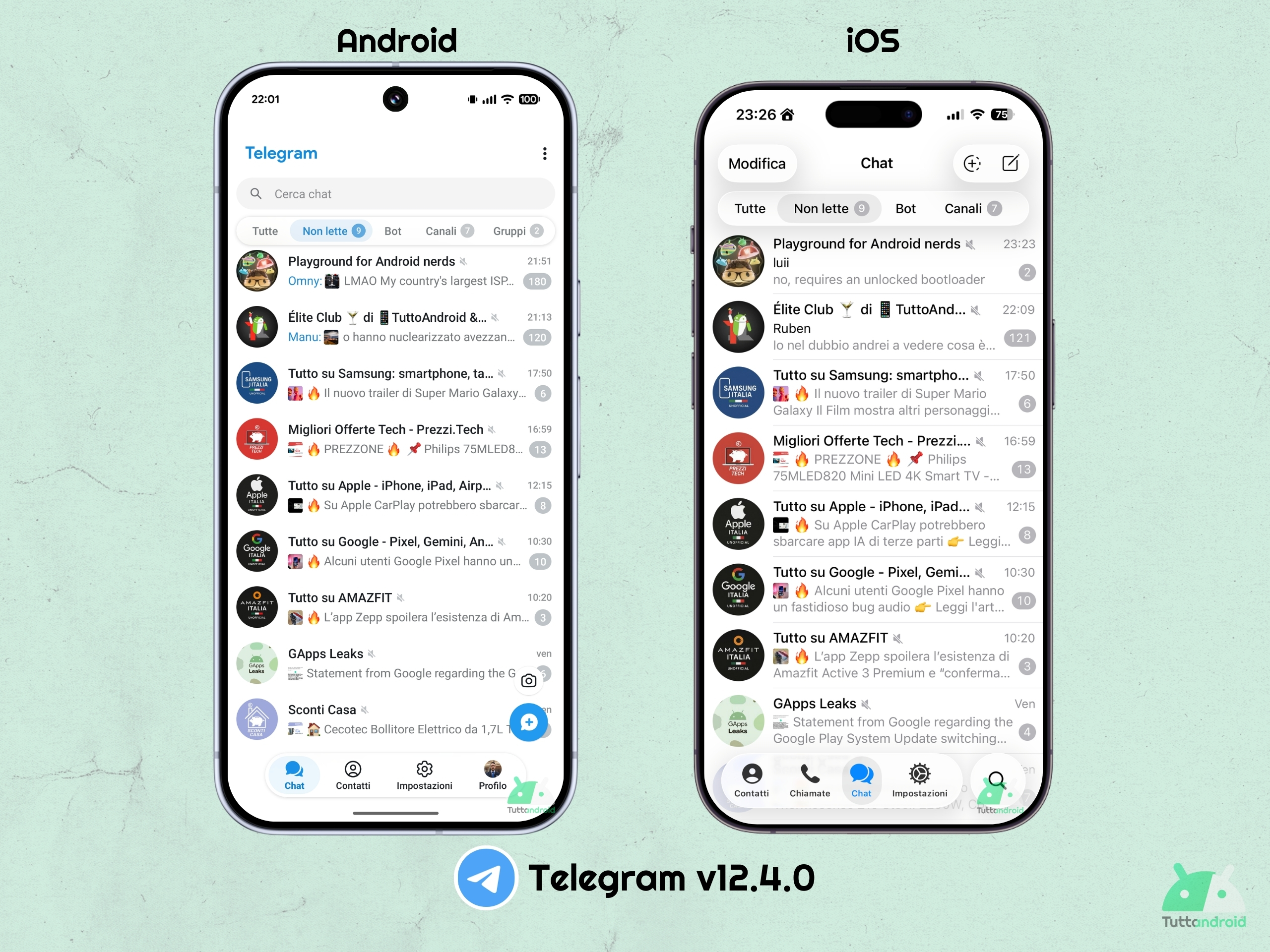 Telegram v12.4.0 - Nouvelle interface utilisateur - Différences avec iOS tta