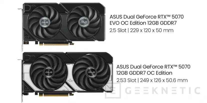Geeknetic ASUS réduit son RTX 5070 Dual : la version EVO arrive avec un dissipateur thermique plus court et mieux adaptée aux boîtiers compacts 2