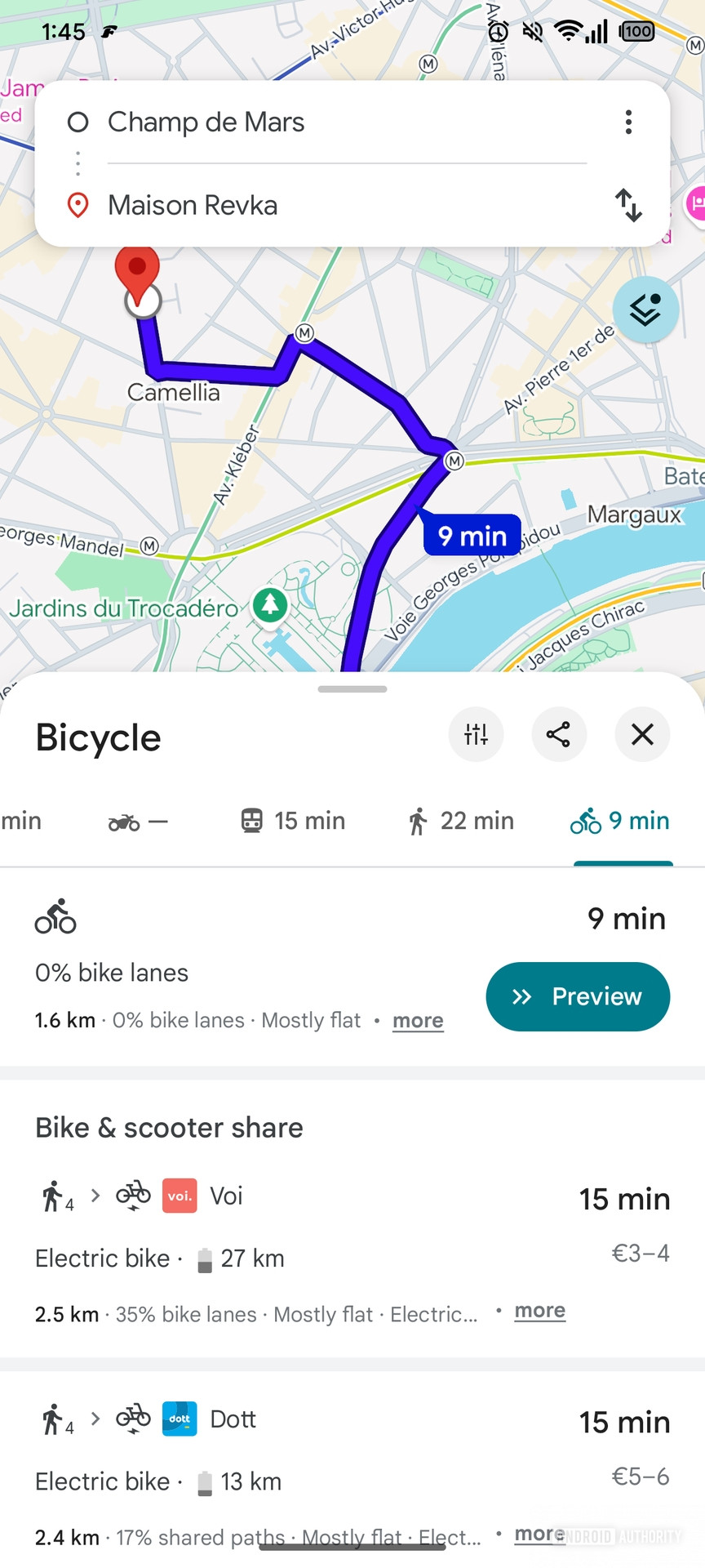 Google maps v26.11.06 - Aperçu des itinéraires cyclables AA à venir
