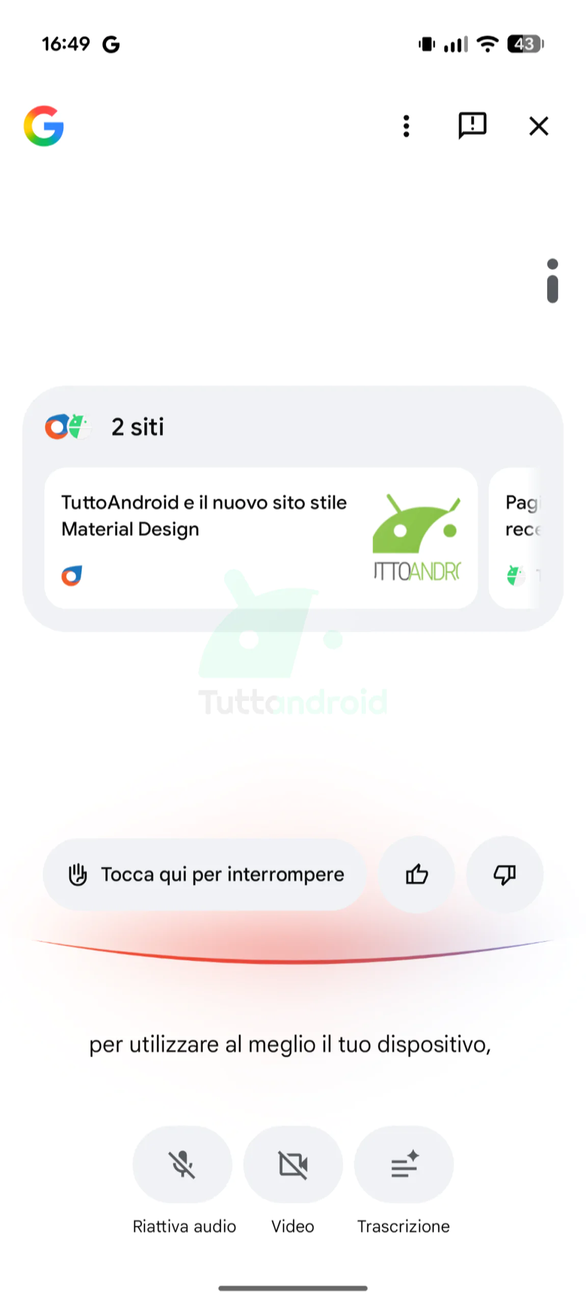Recherche en direct en italien sur l'appli Google