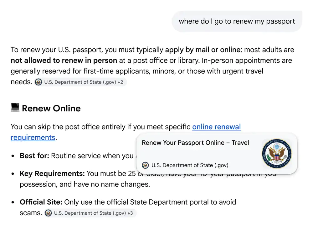 nouveau mode IA et aperçu de l'IA dans la recherche Google