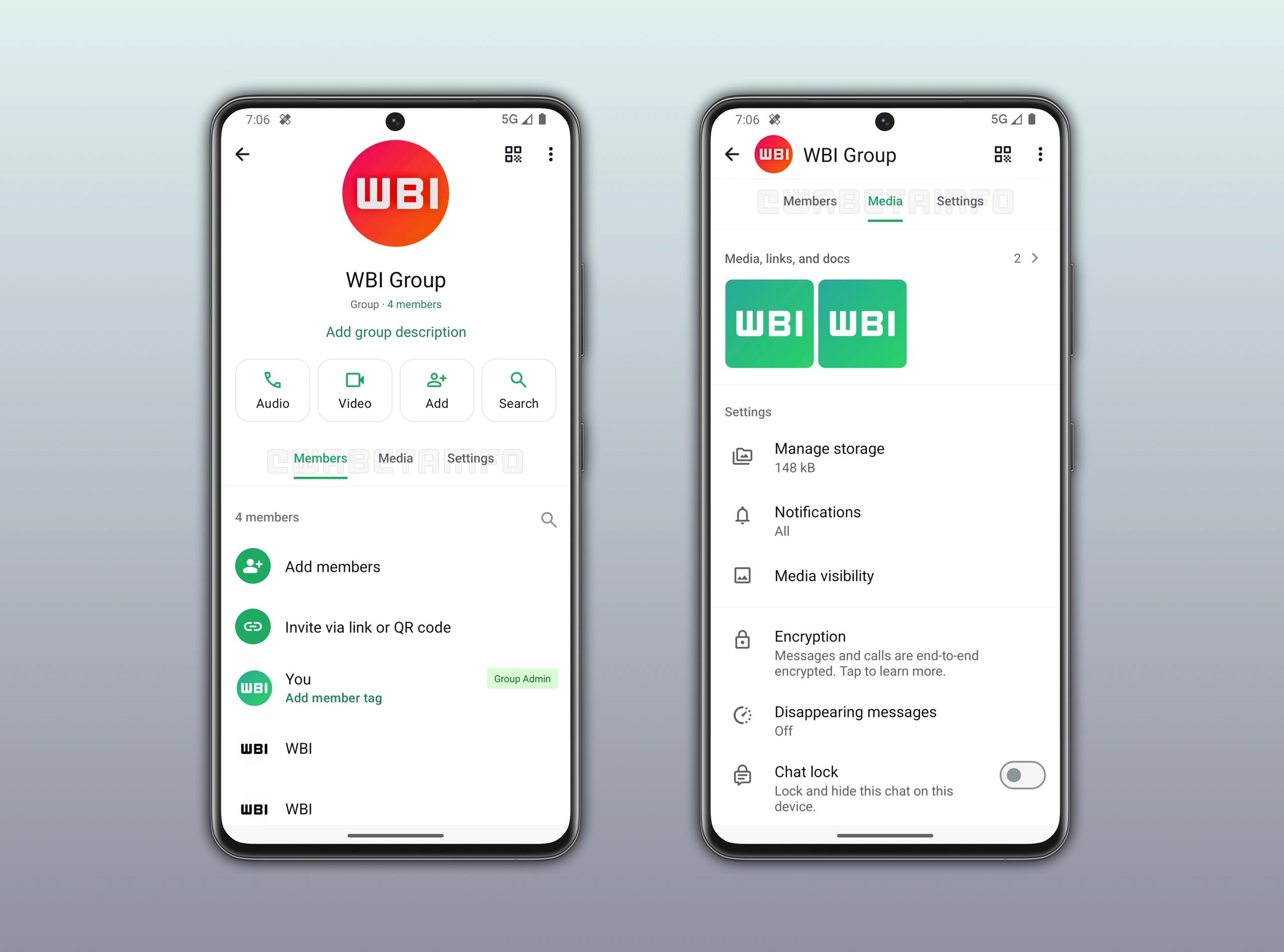 WhatsApp Beta v2.26.20.7 - Nouvel écran d'informations sur le groupe WBI