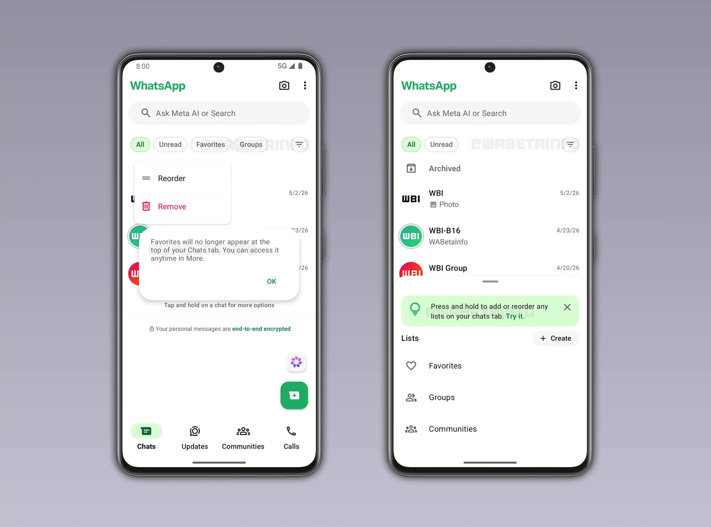 WhatsApp Beta v2.26.18.4 - Refonte de la liste de discussion WBI