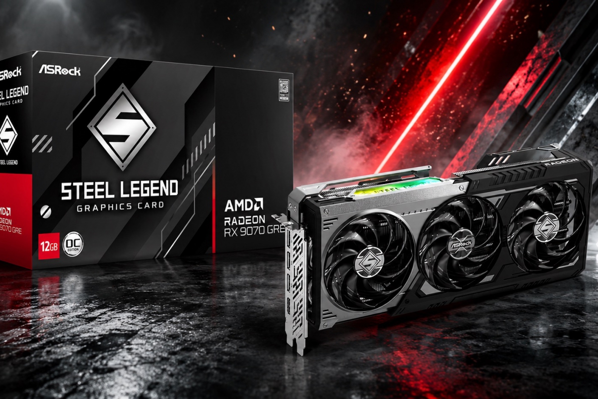 ASRock lance la Radeon RX 9070 GRE Steel Legend Dark 12 Go OC avec triple refroidissement et fréquence boost de 2920 MHz