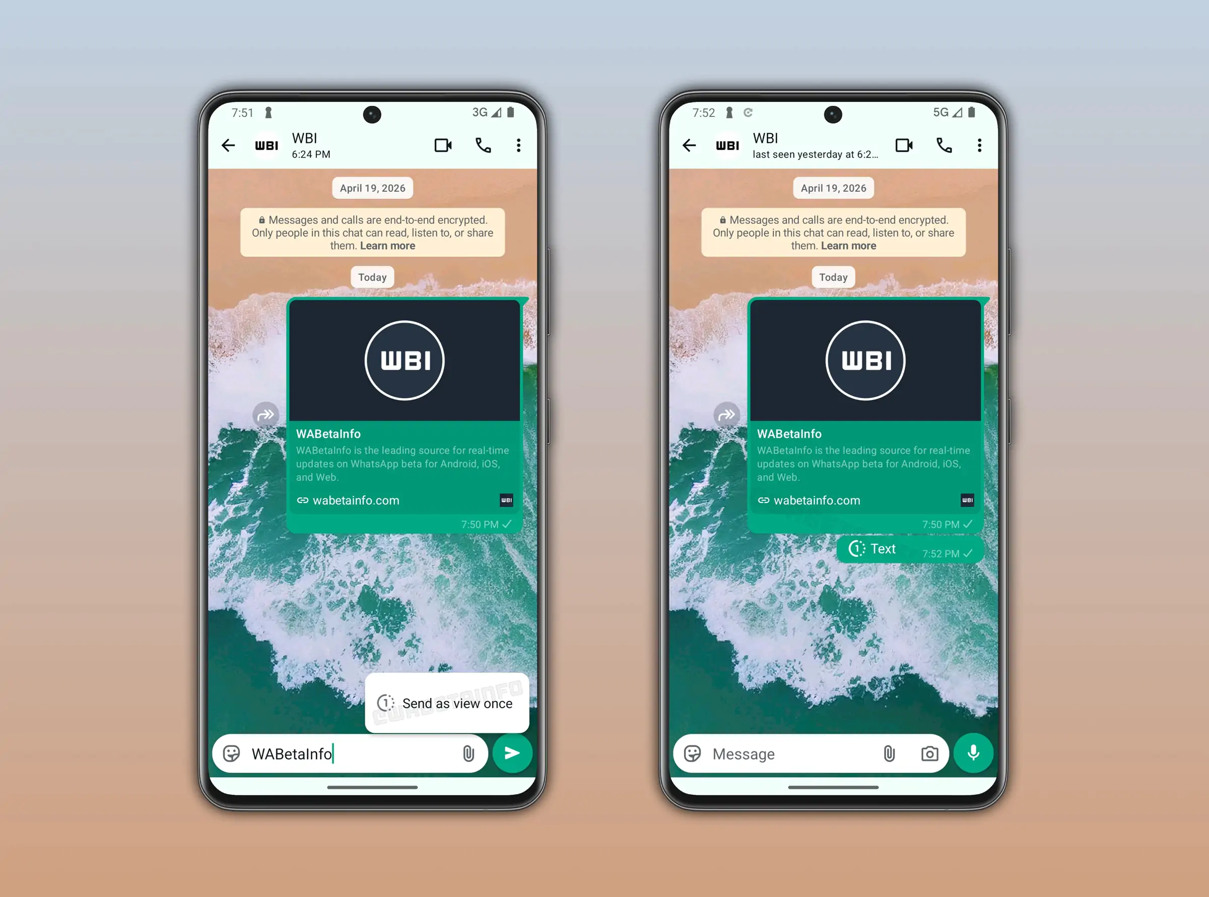 WhatsApp Beta v2.26.22.7 - Messages texte visibles une fois WBI