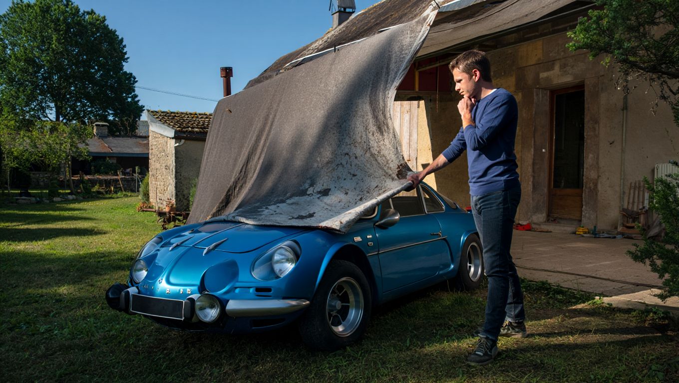 En vidant la maison de son grand-père il trouve sous une bâche une Alpine A110 de 1972