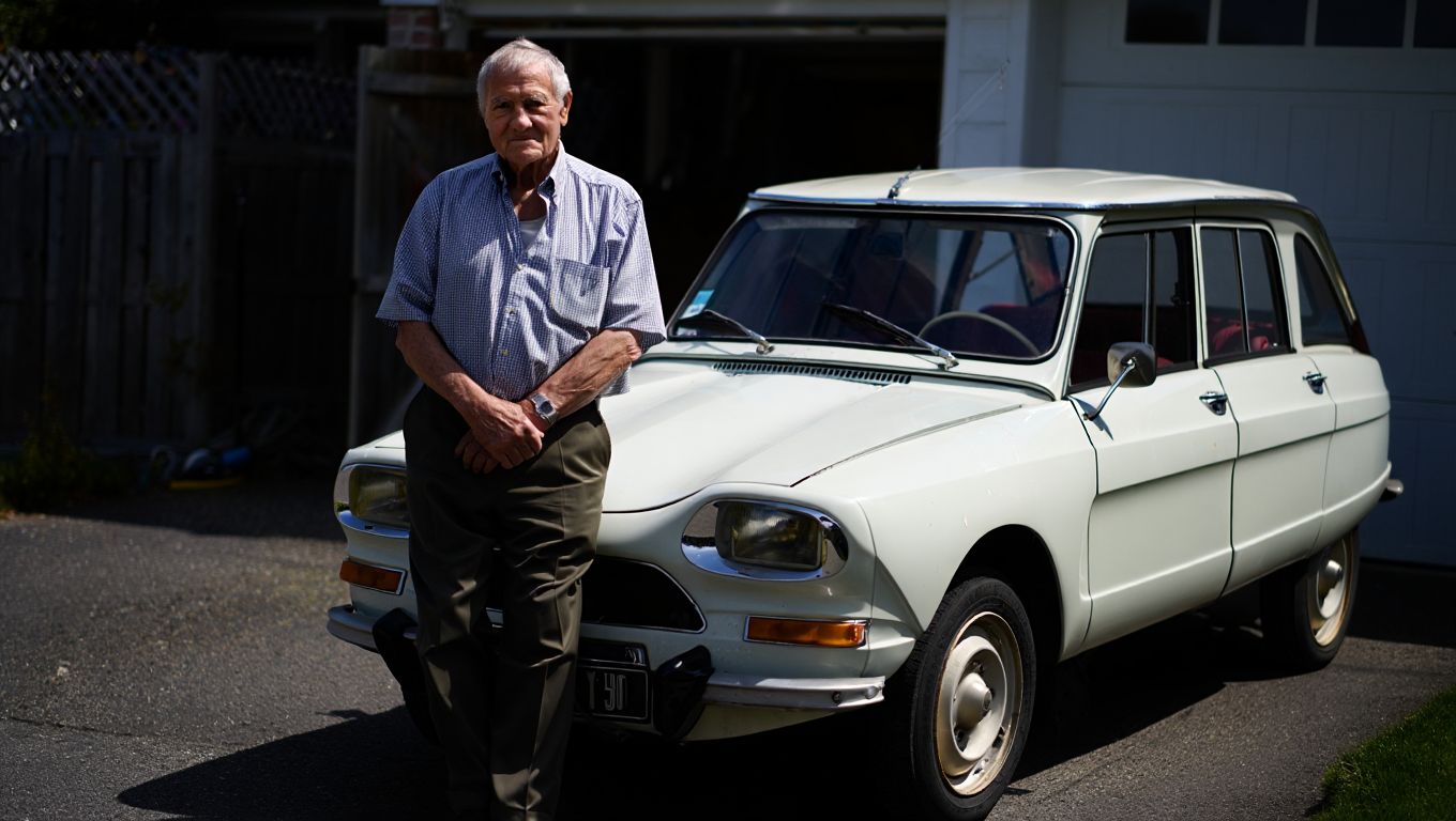 À 81 ans Michel a gardé la Citroën Ami 6 que son père lui avait offerte pour ses 20 ans