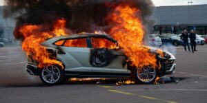 Une Lamborghini Urus prend feu sur le parking dʼun centre commercial près de Lyon