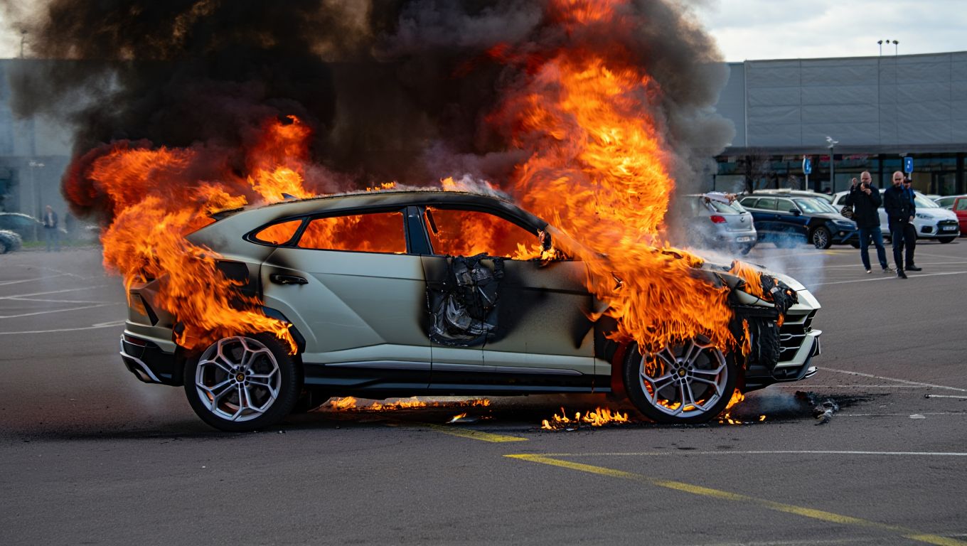 Une Lamborghini Urus prend feu sur le parking dʼun centre commercial près de Lyon
