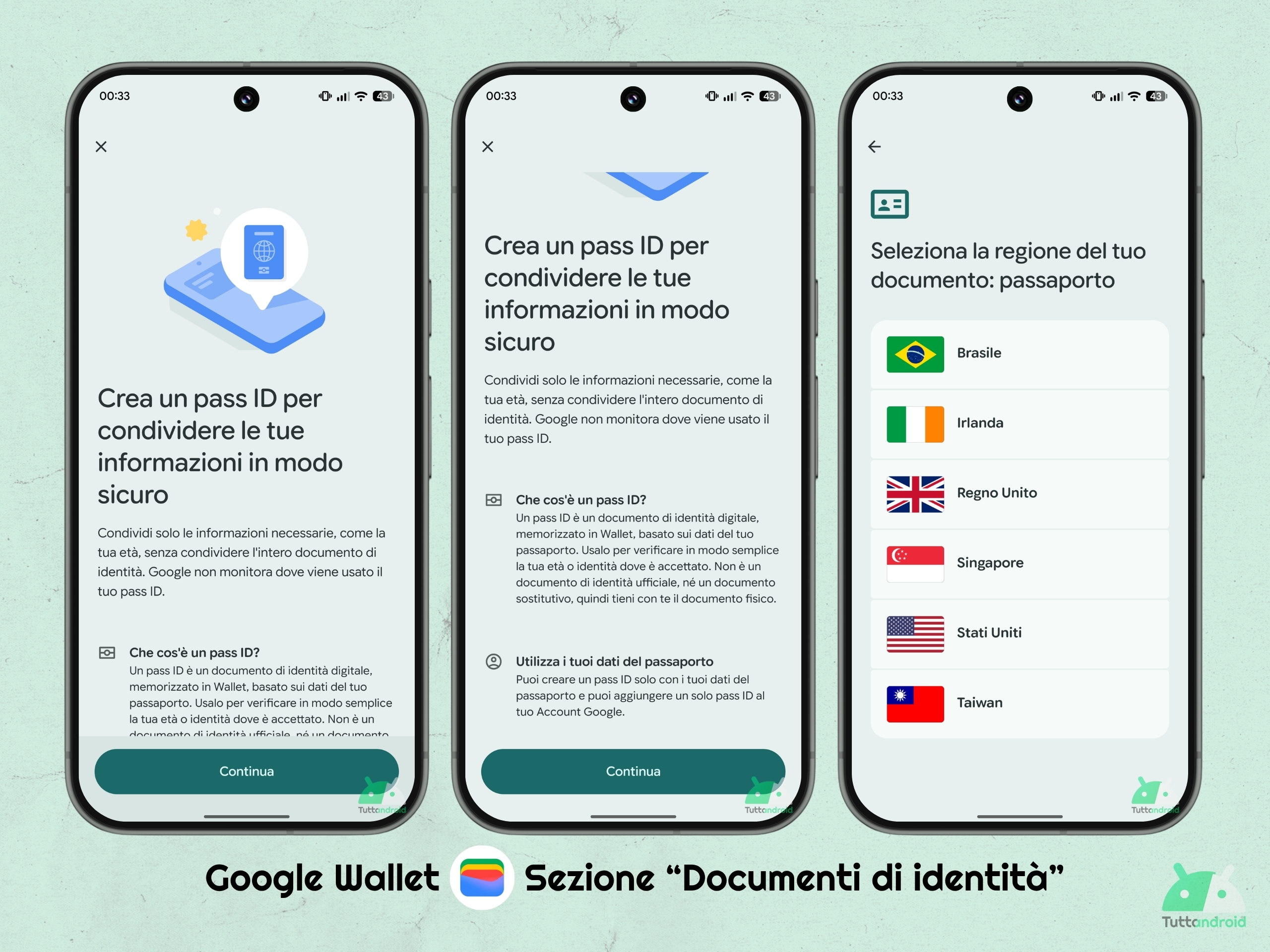 Google Wallet – Section Documents d'identité avec l'Irlande